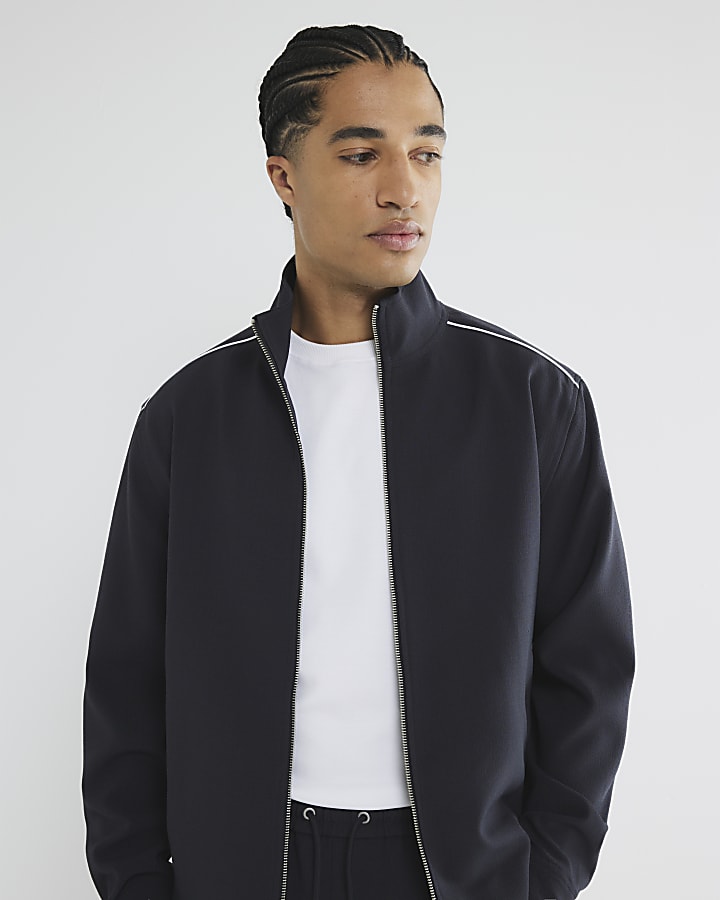 River Island Grey Slim Fit Striped Funnel Jacket