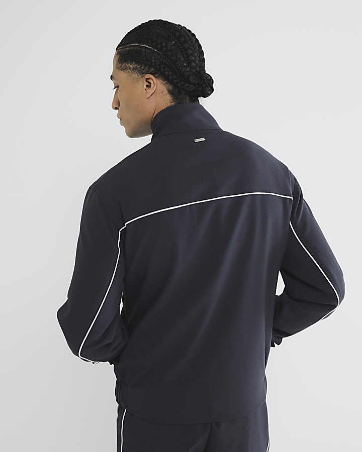 River Island Grey Slim Fit Striped Funnel Jacket