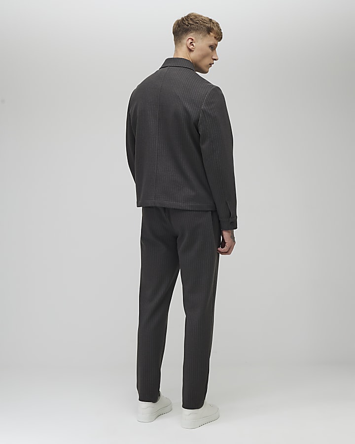 River Island Grey Slim Fit Striped Smart Trousers