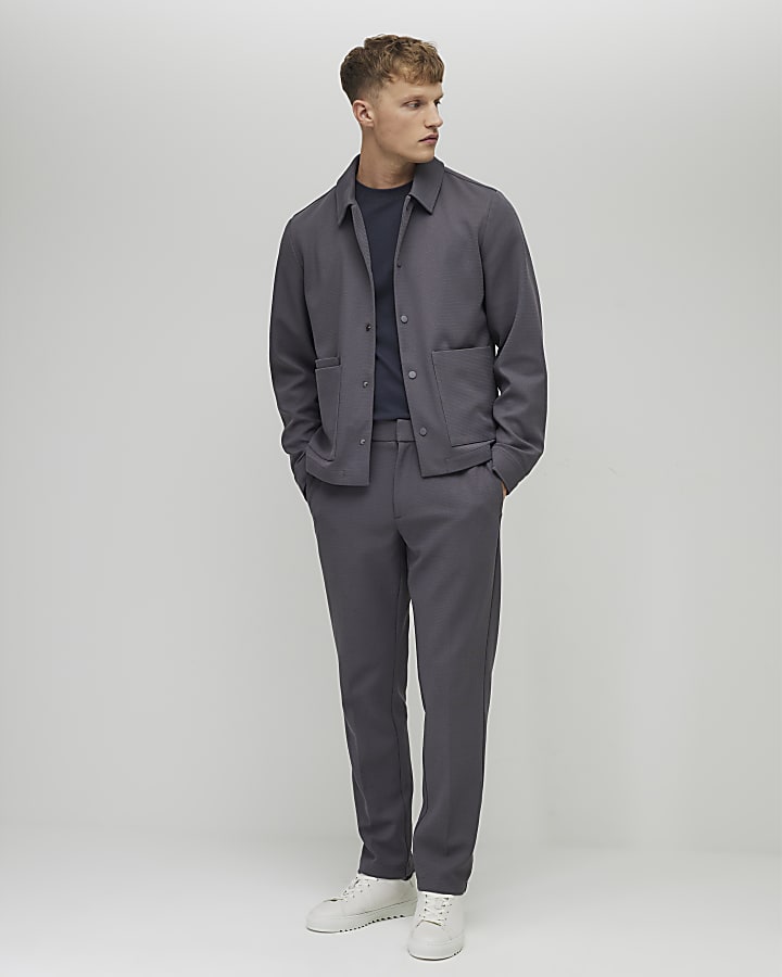 River Island Grey Slim Fit Textured Overshirt
