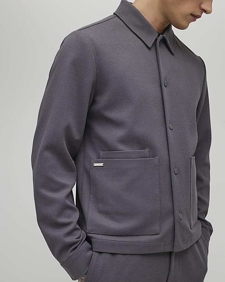 River Island Grey Slim Fit Textured Overshirt