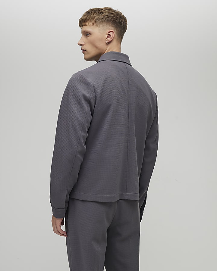 River Island Grey Slim Fit Textured Overshirt