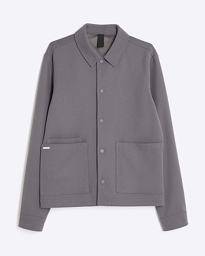 river island Grey Slim Fit Textured Overshirt