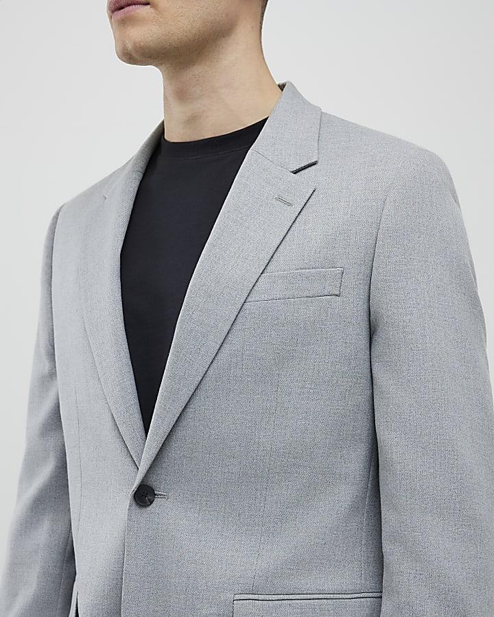 River Island Grey Slim Fit Textured Suit Jacket