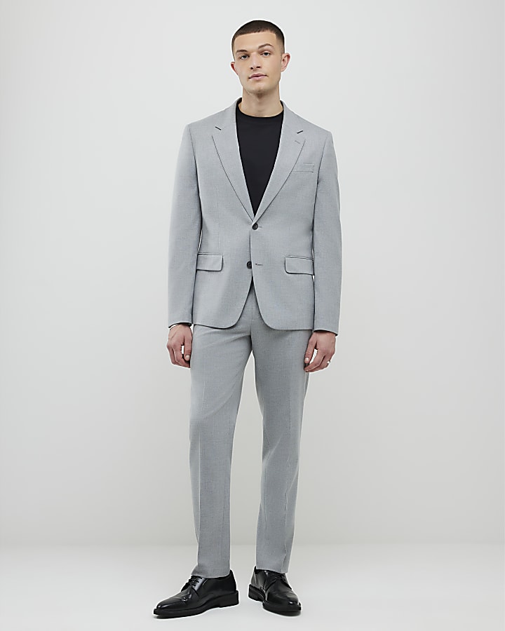 River Island Grey Slim Fit Textured Suit Jacket