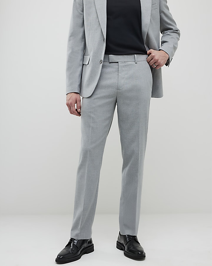 River Island Grey Slim Fit Textured Suit Trousers