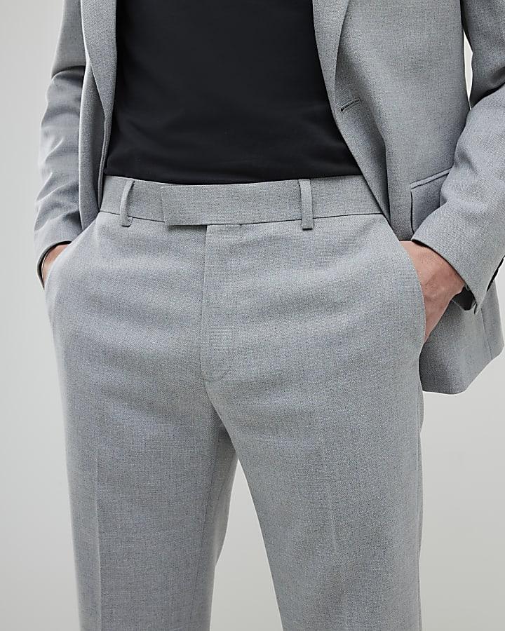 River Island Grey Slim Fit Textured Suit Trousers