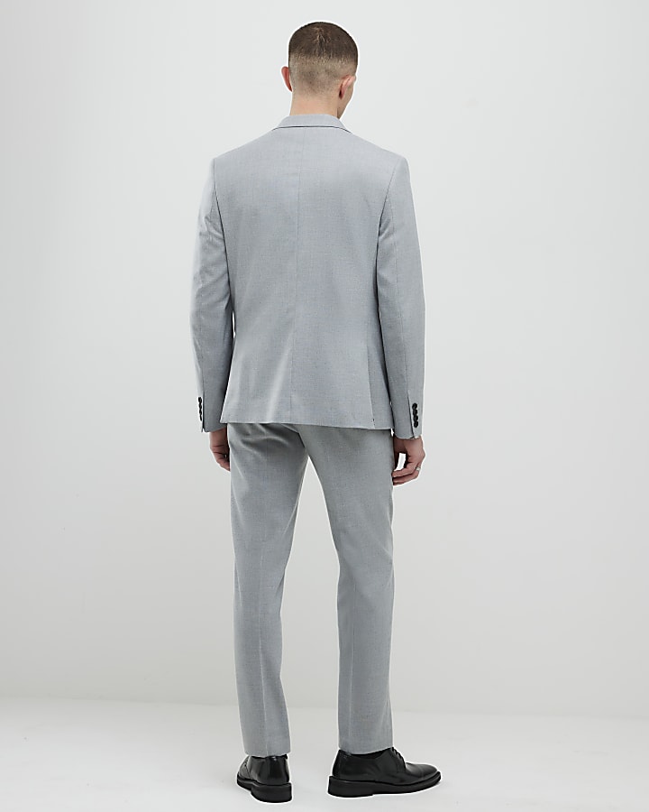River Island Grey Slim Fit Textured Suit Trousers