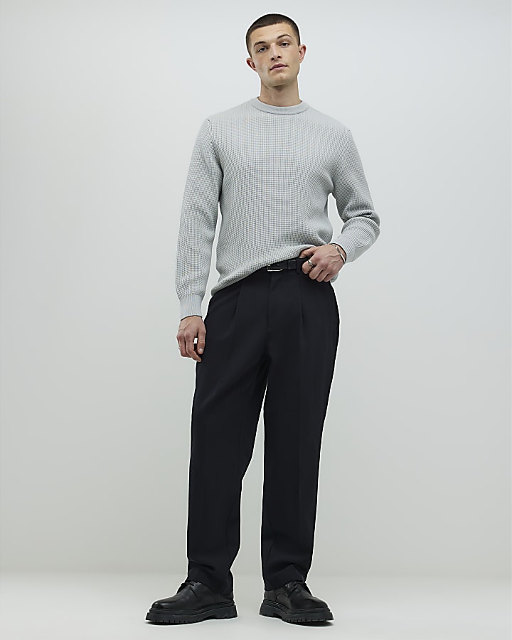 River Island Grey Slim Fit Waffle Knit Jumper