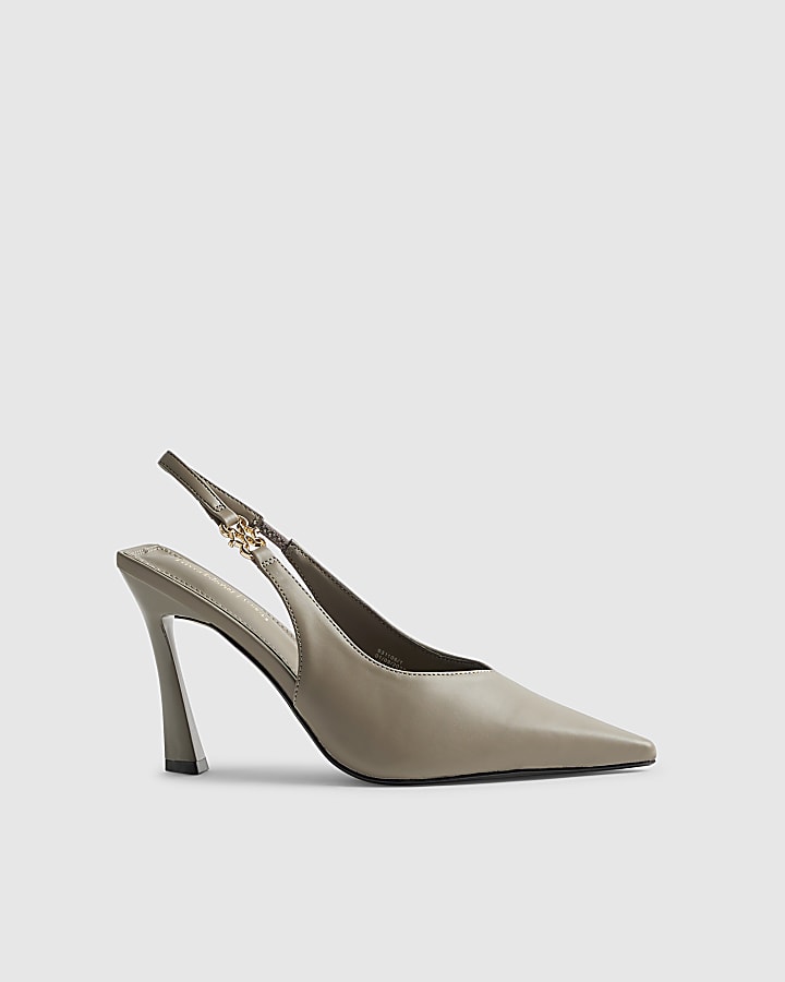 River Island Grey Slingback Logo Court Heels