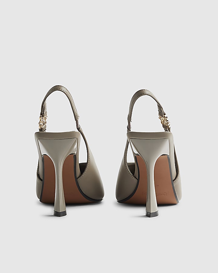 River Island Grey Slingback Logo Court Heels