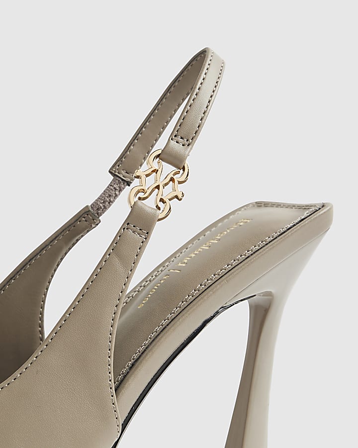 River Island Grey Slingback Logo Court Heels