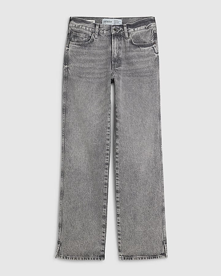 river island Grey Split Hem Straight Leg Jeans