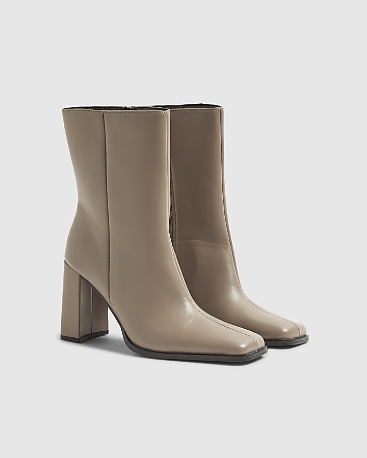 River Island Grey Square Toe Heeled Ankle Boots