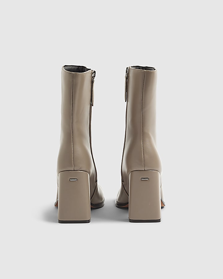 River Island Grey Square Toe Heeled Ankle Boots