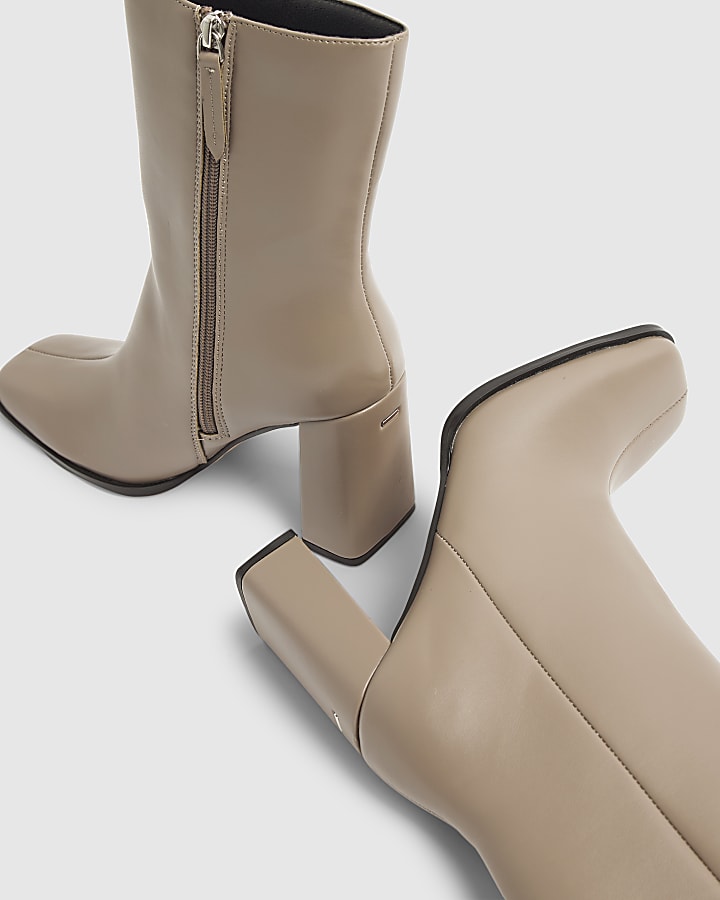 River Island Grey Square Toe Heeled Ankle Boots