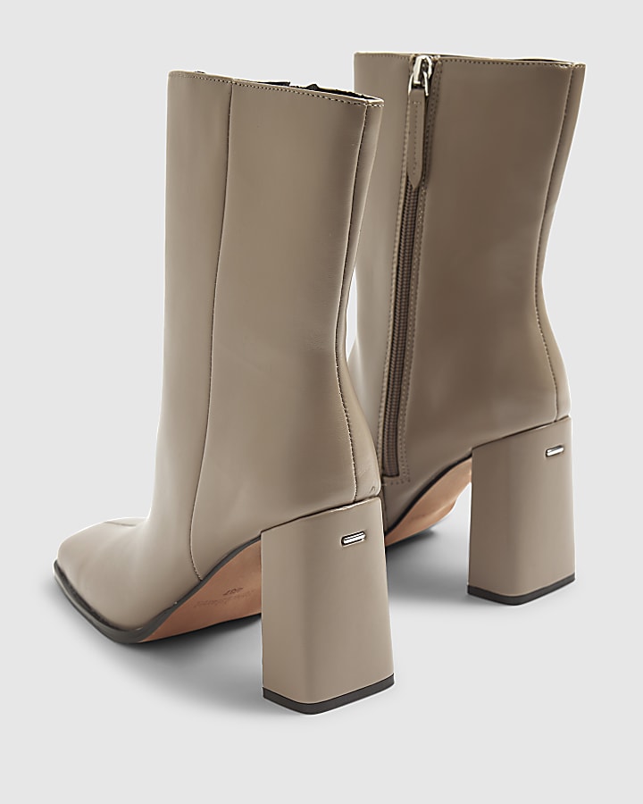 river island Grey Square Toe Heeled Ankle boots