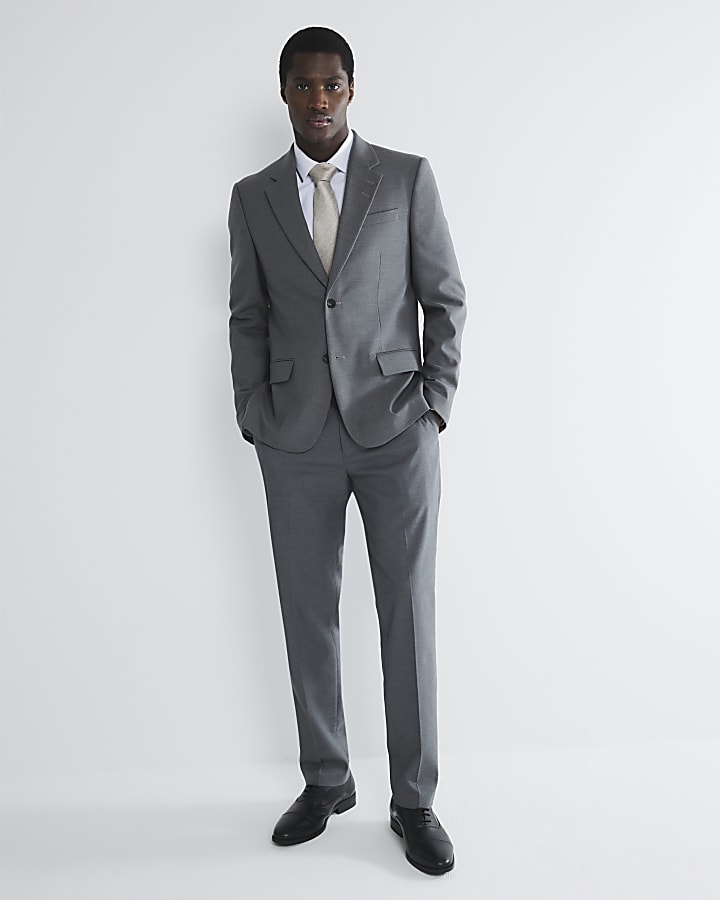 River Island Grey Stretch Slim Fit Suit Jacket