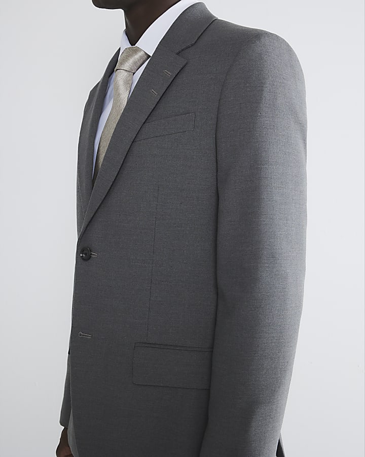 River Island Grey Stretch Slim Fit Suit Jacket