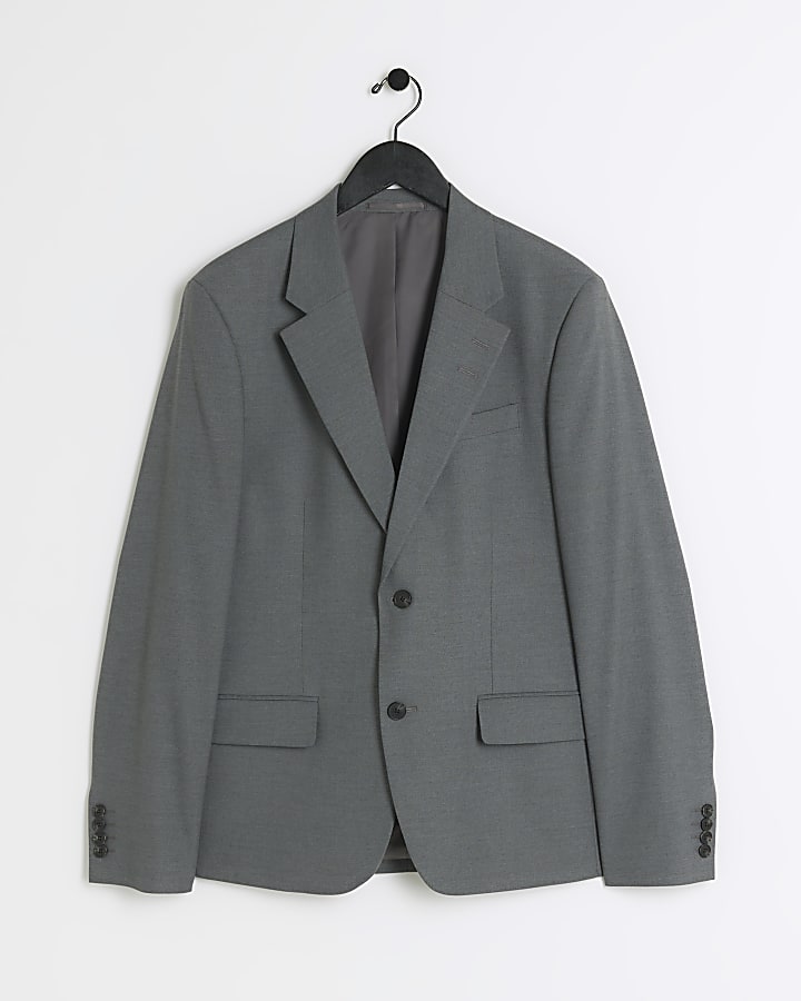 river island Grey Stretch Slim Fit Suit Jacket