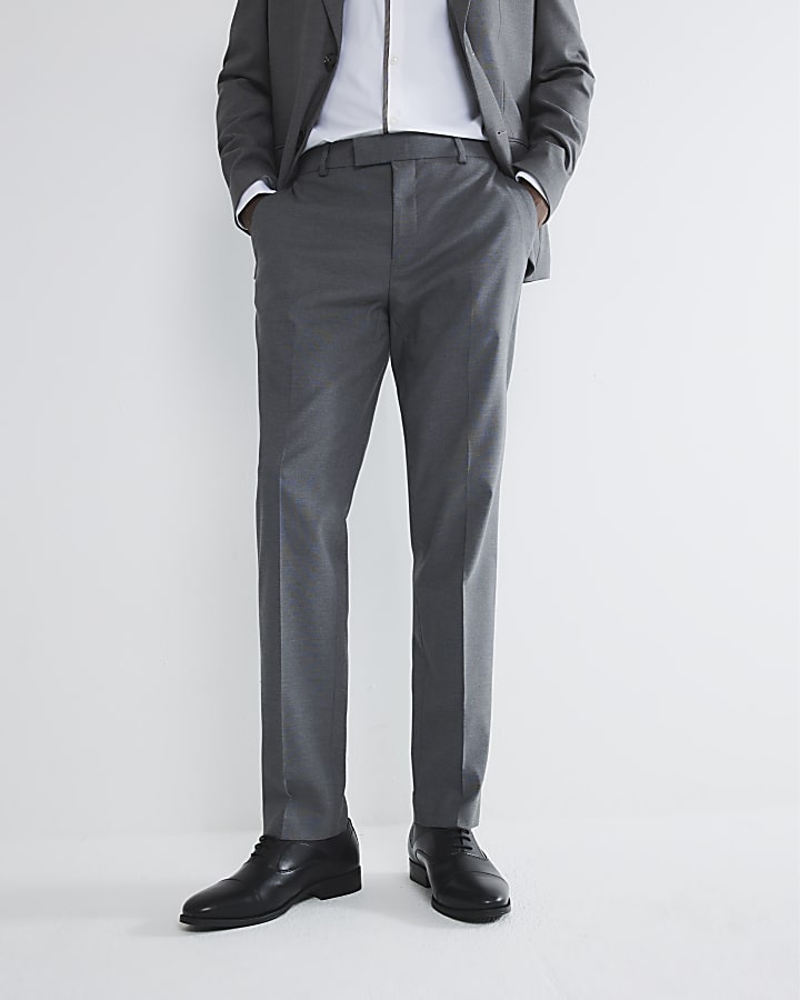 River Island Grey Stretch Slim Fit Suit Trousers