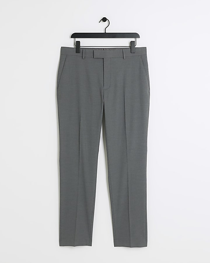 river island Grey Stretch Slim Fit Suit Trousers