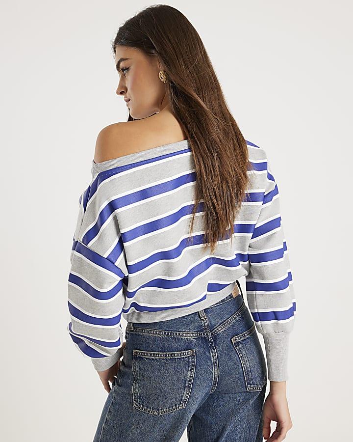 River Island Grey Striped Off Shoulder Sweatshirt