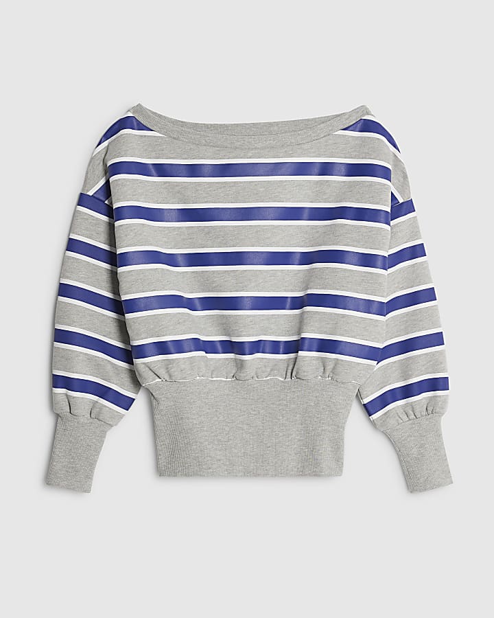 river island Grey Striped Off Shoulder Sweatshirt