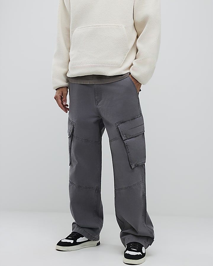 River Island Grey Super Baggy Cargo Trousers