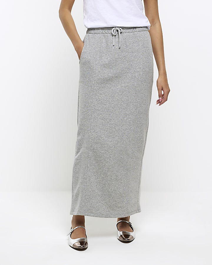 River Island Grey Sweat Midi Skirt