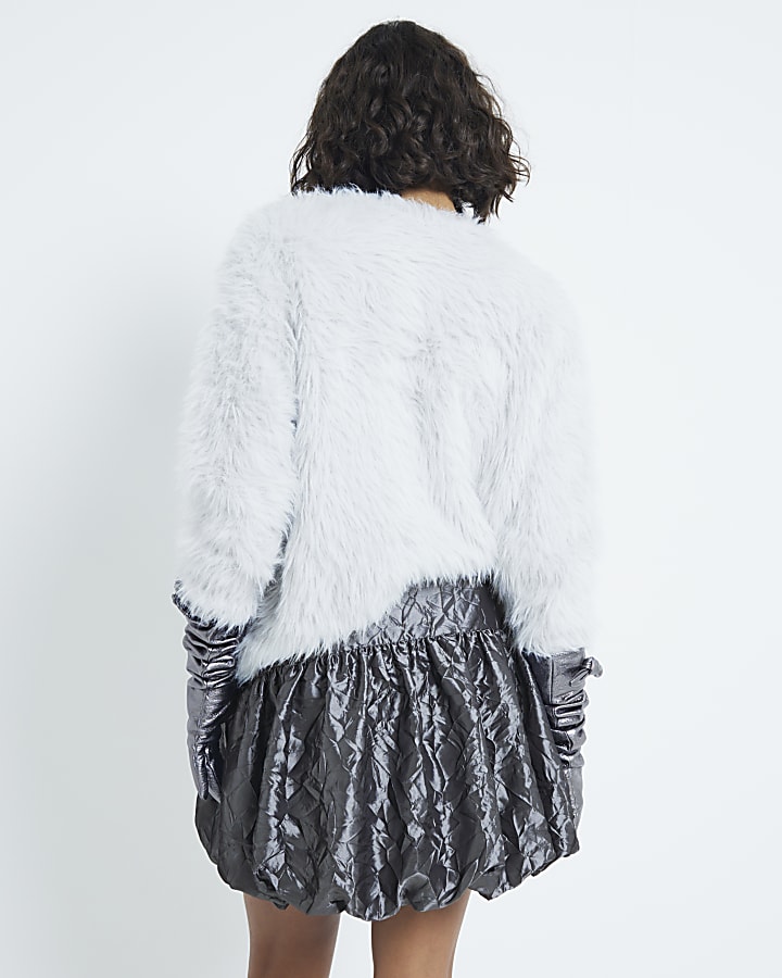 River Island Grey Taffeta Bubble Hem Mini Skirt