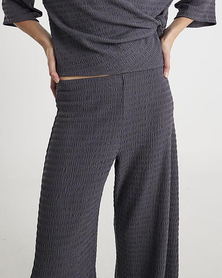River Island Grey Textured Wide Leg Trousers