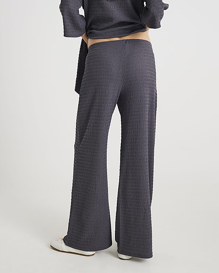 River Island Grey Textured Wide Leg Trousers