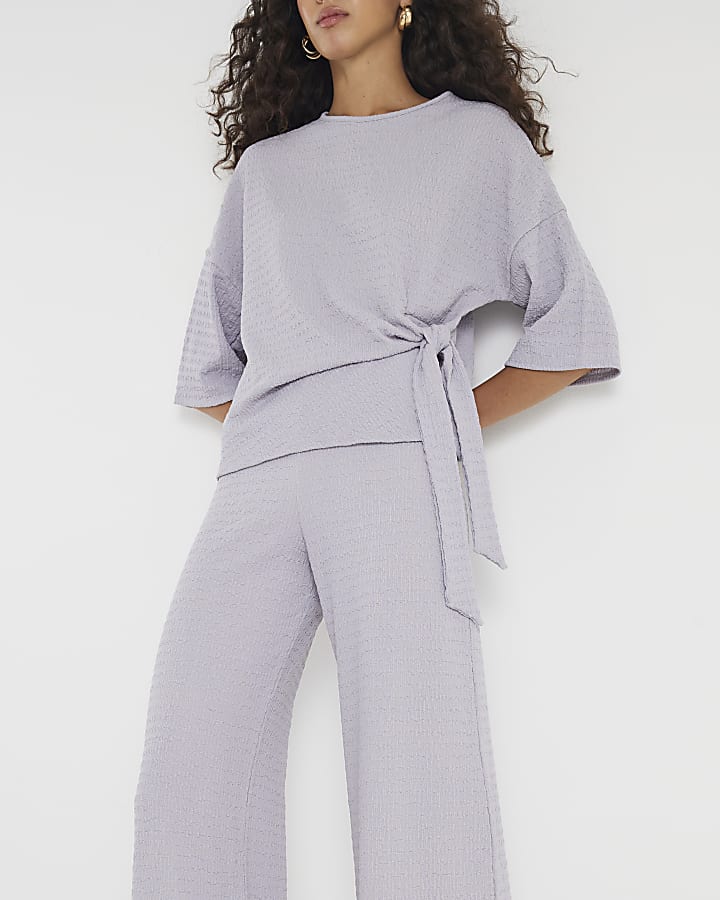 River Island Grey Textured Wide Leg Trousers