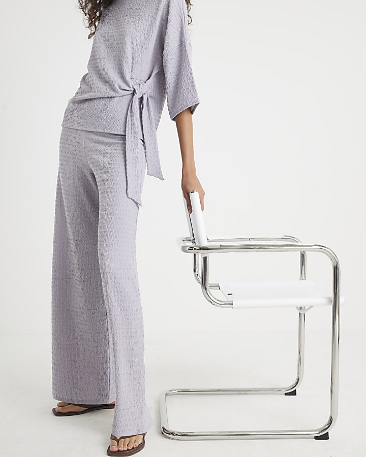 River Island Grey Textured Wide Leg Trousers