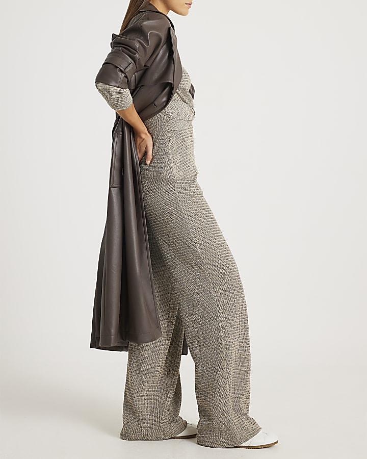 River Island Grey Textured Wide Leg Trousers