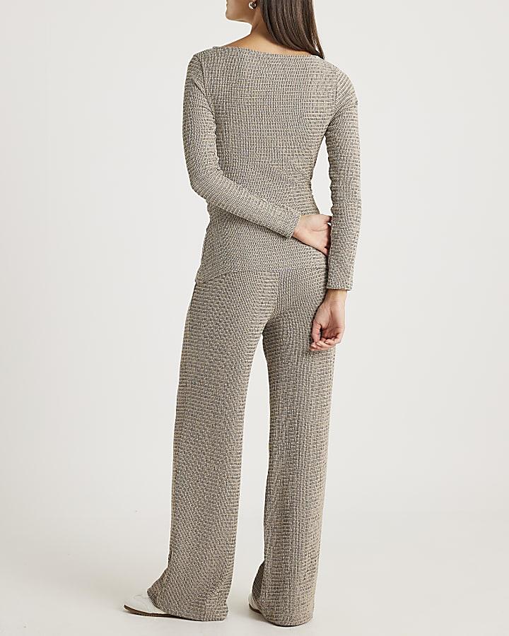 River Island Grey Textured Wide Leg Trousers