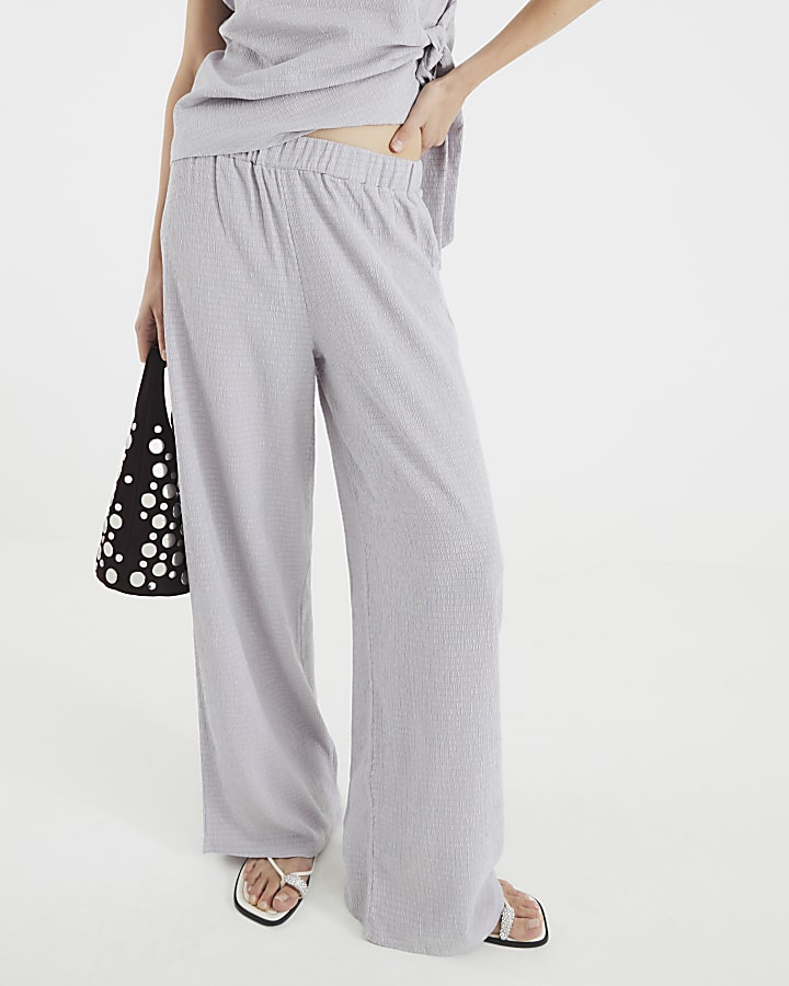 River Island Grey Textured Wide Leg Trousers