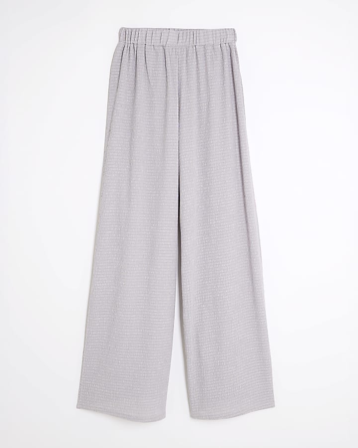 river island Grey Textured Wide Leg Trousers
