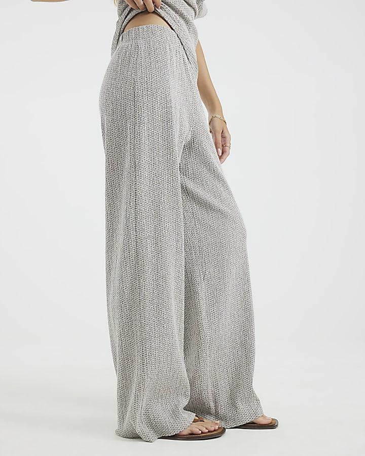 River Island Grey Textured Wide Leg Trousers