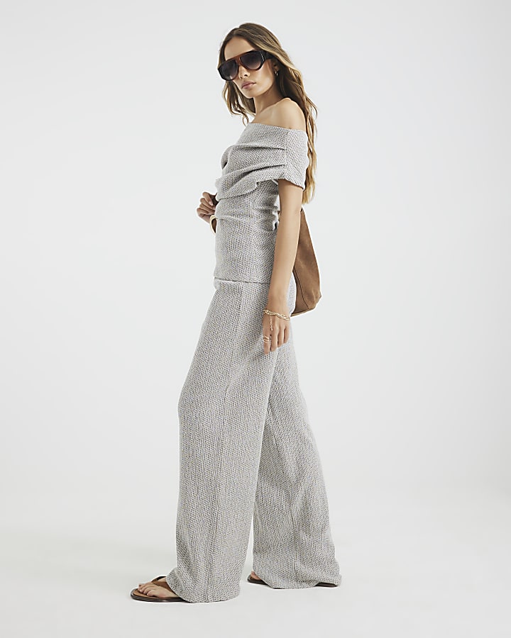 River Island Grey Textured Wide Leg Trousers