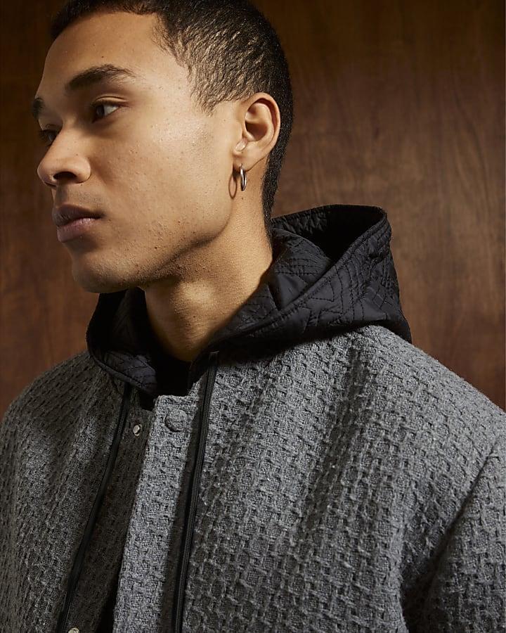 River Island Grey Textured Wool Bomber Jacket