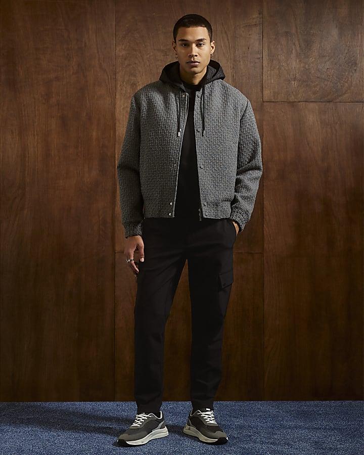 River Island Grey Textured Wool Bomber Jacket