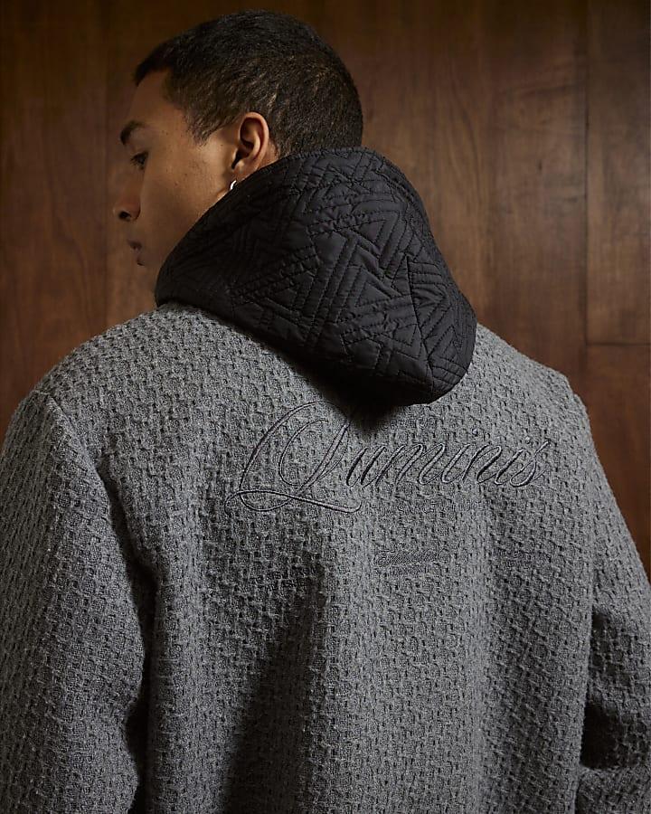 River Island Grey Textured Wool Bomber Jacket