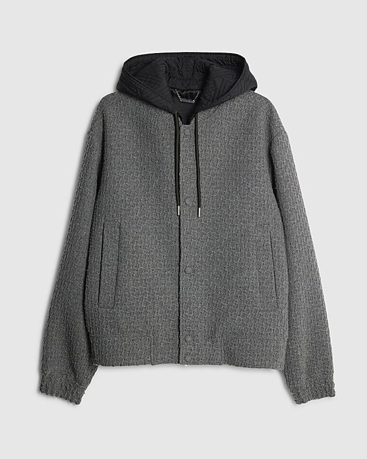 river island Grey Textured Wool Bomber Jacket