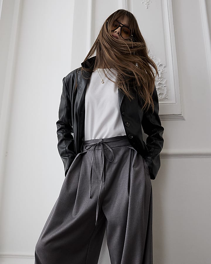 River Island Grey Tie Front High Waisted Trouser