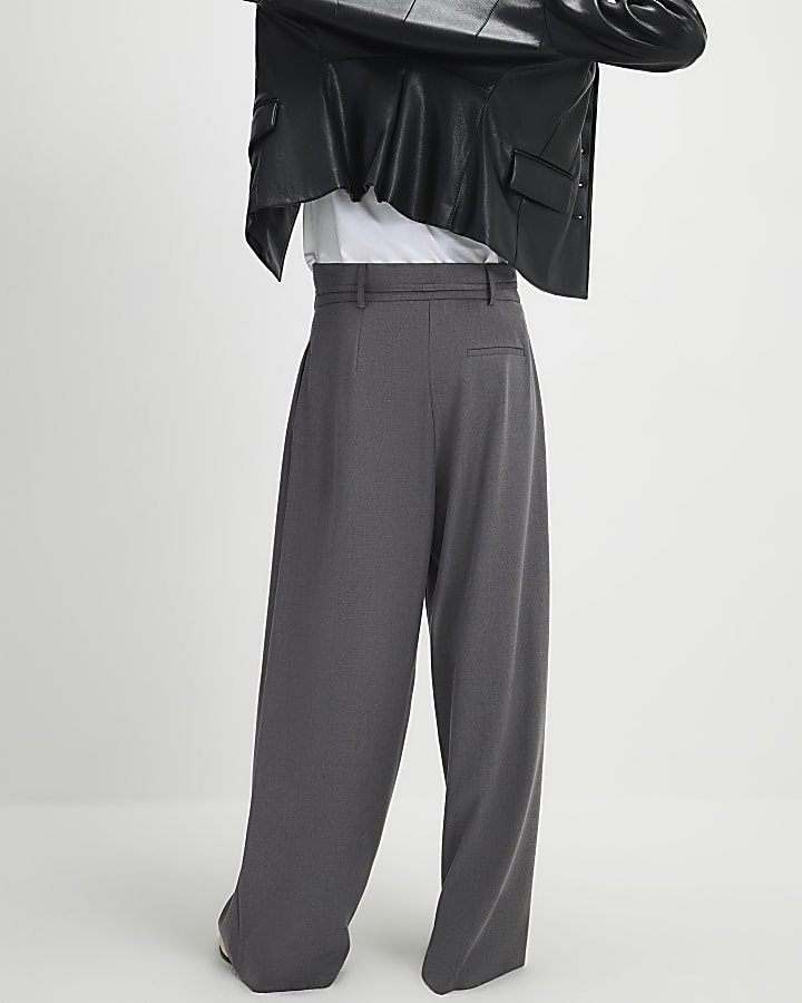 River Island Grey Tie Front High Waisted Trouser