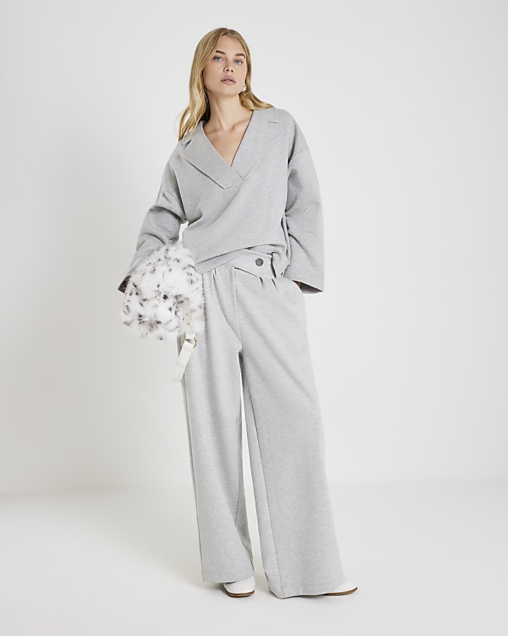 River Island Grey V Neck Collared Sweatshirt