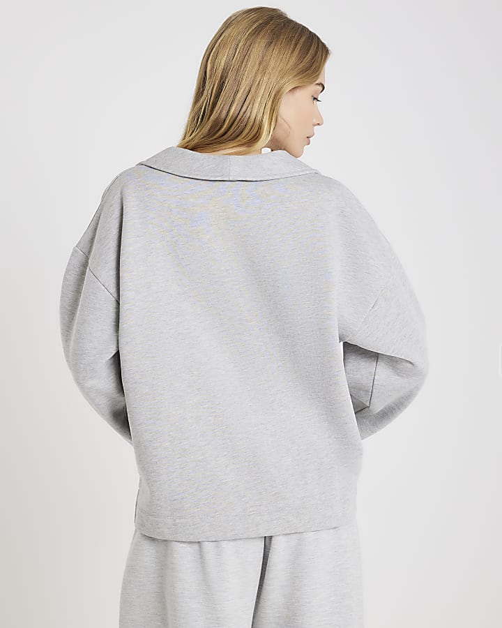 River Island Grey V Neck Collared Sweatshirt