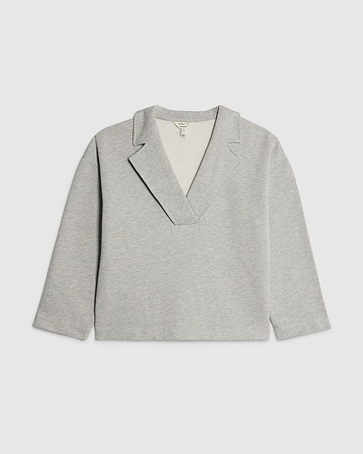 river island Grey V Neck Collared Sweatshirt
